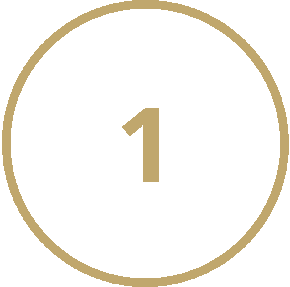 A black circular background with a gold outline contains the number 1 in the center, also in gold.