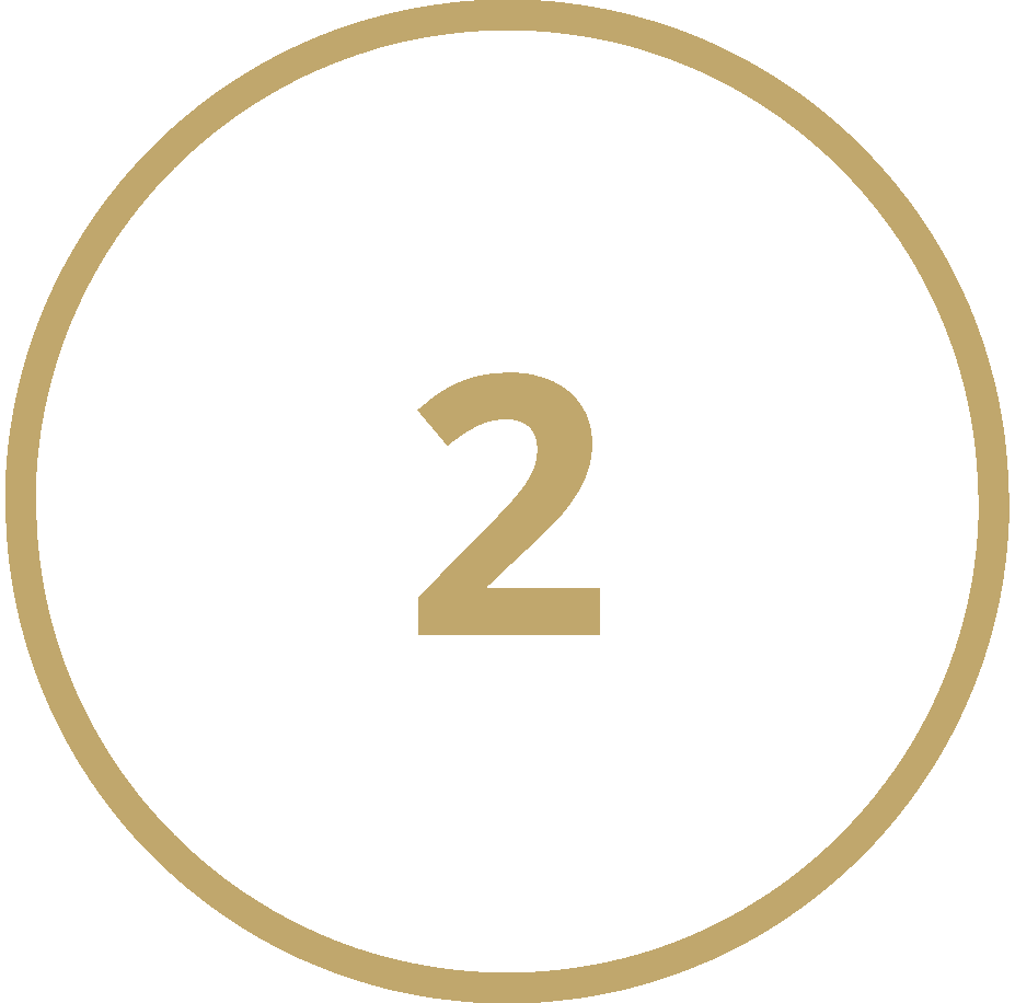 A black circular background with a gold outline contains the number 2 in the center, also in gold.