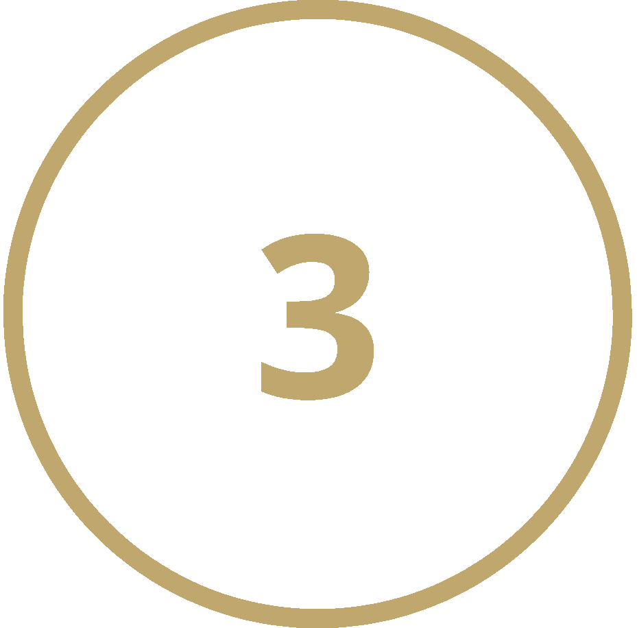 A circle with a gold outline contains the number 3 in the center, also in gold.